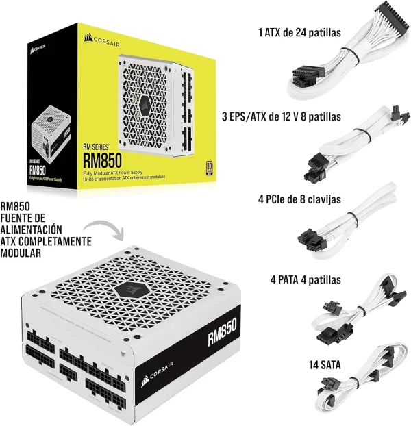 Fuente Pc Corsair 850W Rm 80+ Gold Full Modular White - Imagen 4