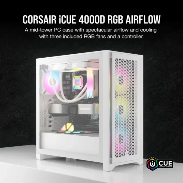 Gabinete Corsair 4000D Rgb 3 Fan Af120 White - Imagen 3