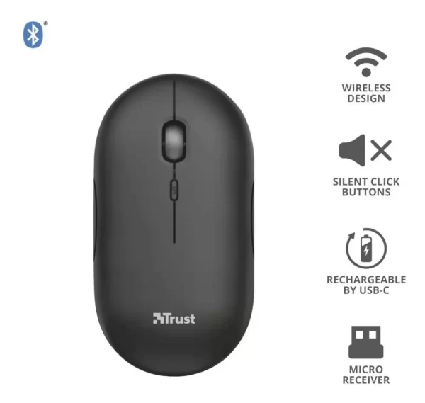 Mouse Trust Bluetooth Recargable Puck Negro
